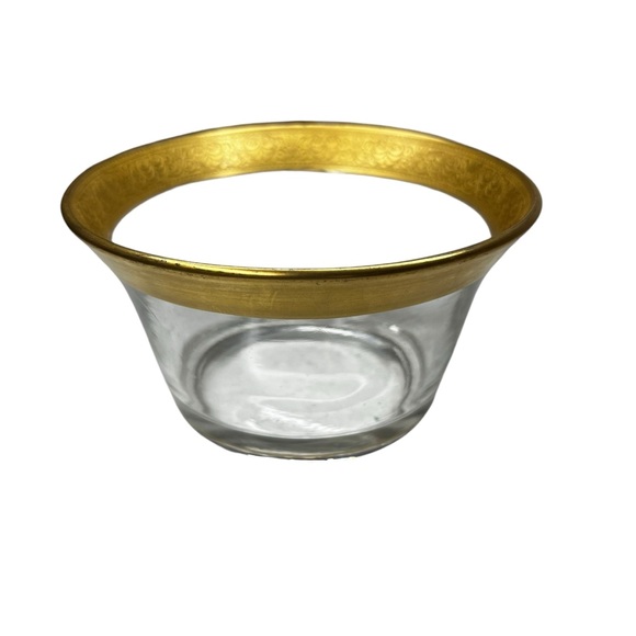 Tiffin Bowl and Saucer Clear Glass with Gold Embossed Rim Vintage - Picture 5 of 9